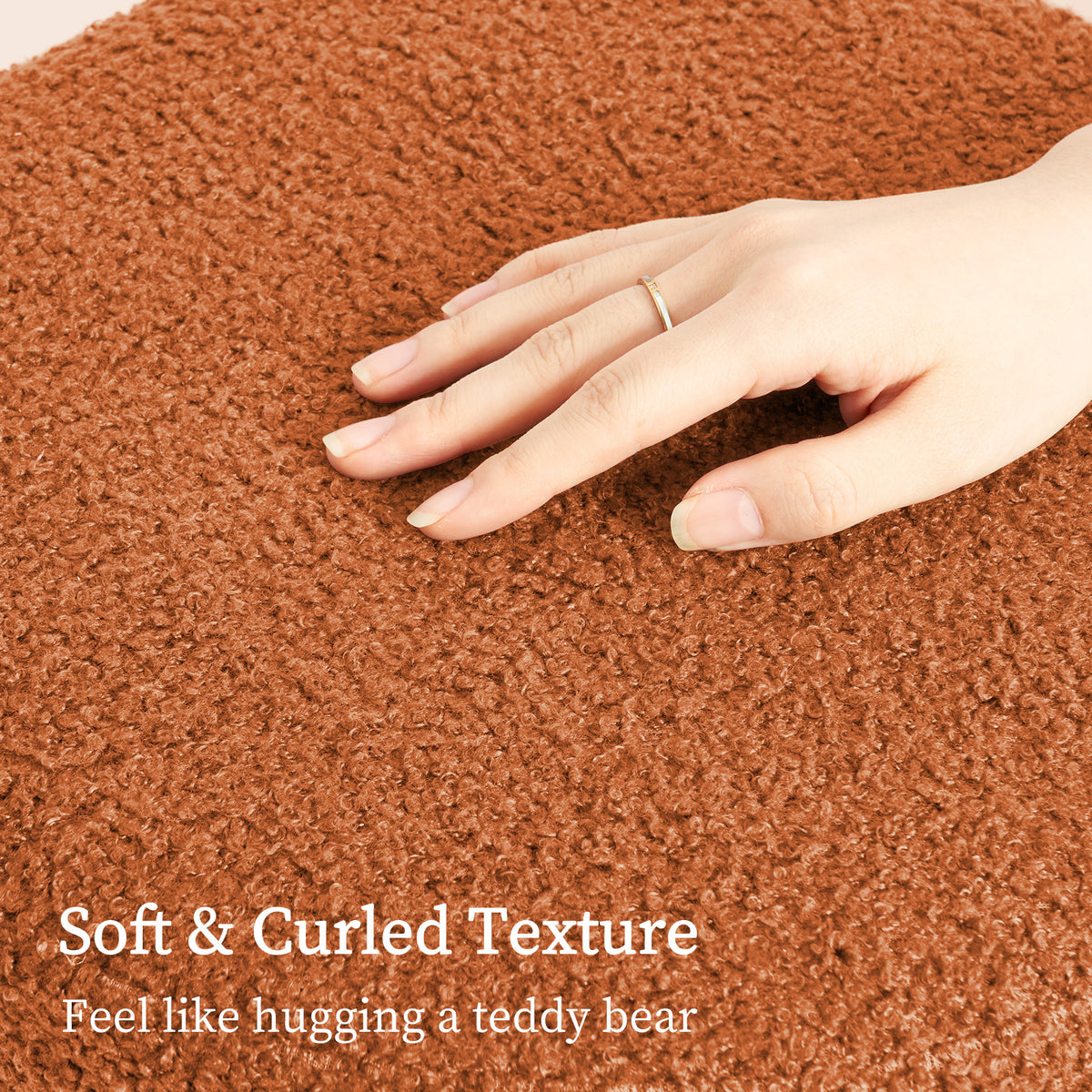 Round Stacked Ottoman Stool | Teddy Fleece Fabric Foot Rest | 38cm | Orange