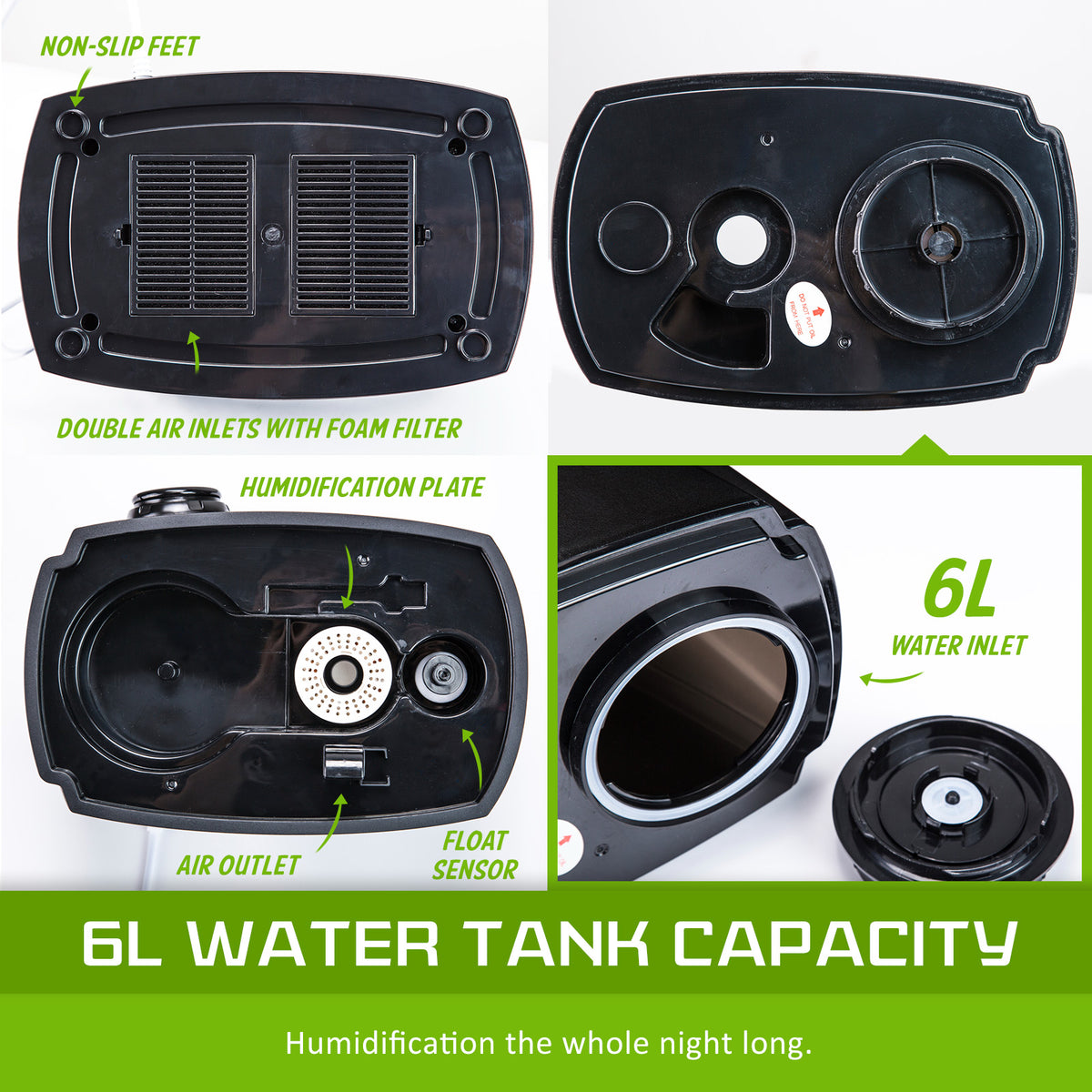 Air Humidifier | Ultrasonic Cool Diffuser | 6L Capacity | Black