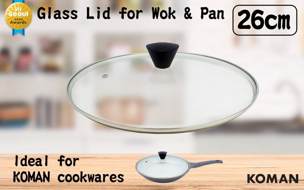 KOMAN | Stainless Steel Glass Lid with Bakelite Handle | 26cm