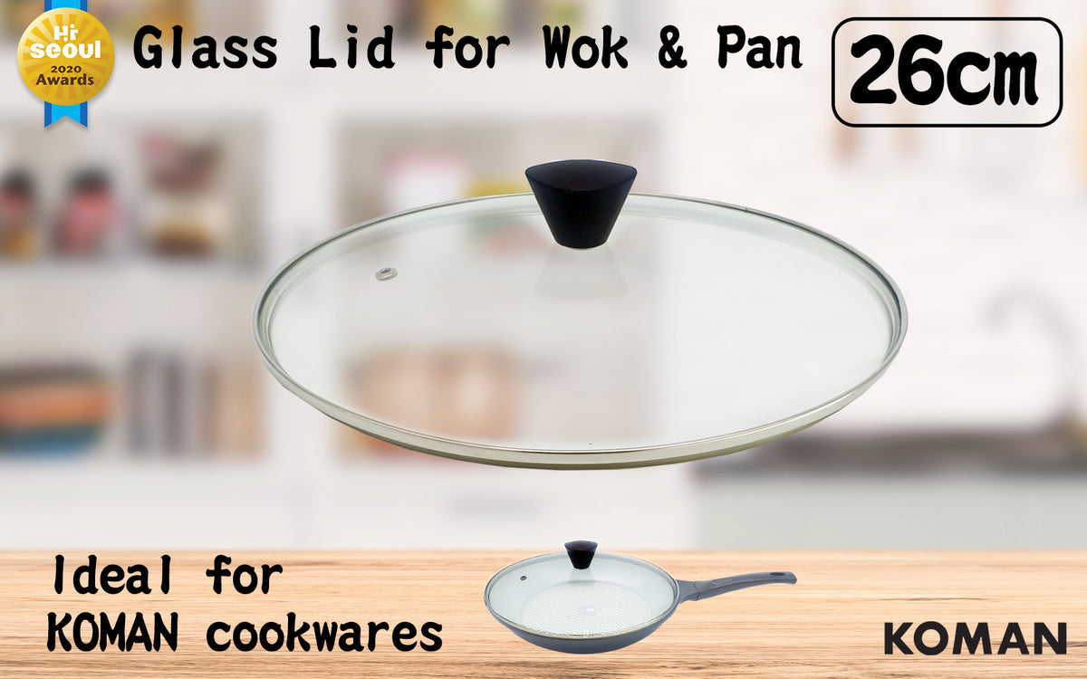 KOMAN | Stainless Steel Glass Lid with Bakelite Handle | 28cm