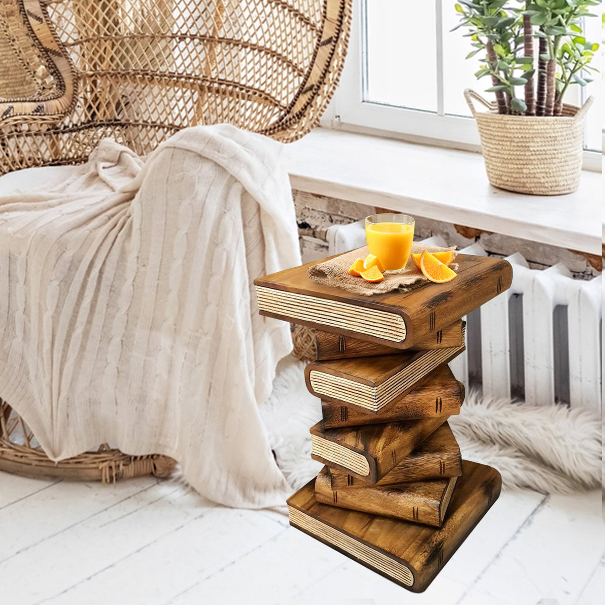 Side Table | Corner Stool | Plant Stand | Raintree Wood | Natural Finish | Book