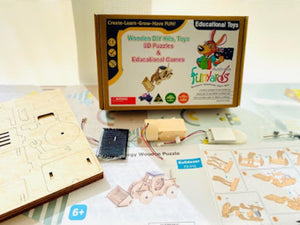 Model Bulldozer Tipper Truck | Solar or Battery Powered | Plywood Model | Includes Motor or Solar Powered Options | Paint Brush Set