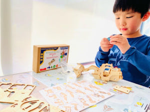 Model Bulldozer Tipper Truck | Solar or Battery Powered | Plywood Model | Includes Motor or Solar Powered Options | Paint Brush Set