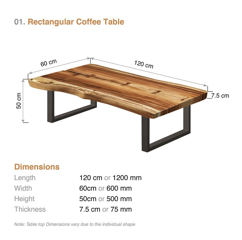 Coffee Table | 1.2m (120cm) Hand-Carved from Acacia Tree (Saur Wood) | Designed by Nature (Table 26)