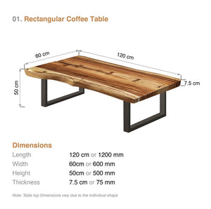 Coffee Table | 1.2m (120cm) Hand-Carved from Acacia Tree (Saur Wood) | Designed by Nature (Table 26)