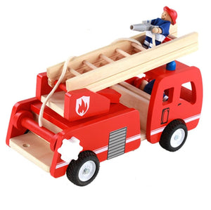 Fire Truck Toy | Wooden | 3 Years+ | With Ladder & Firemen | Red Fire Engine