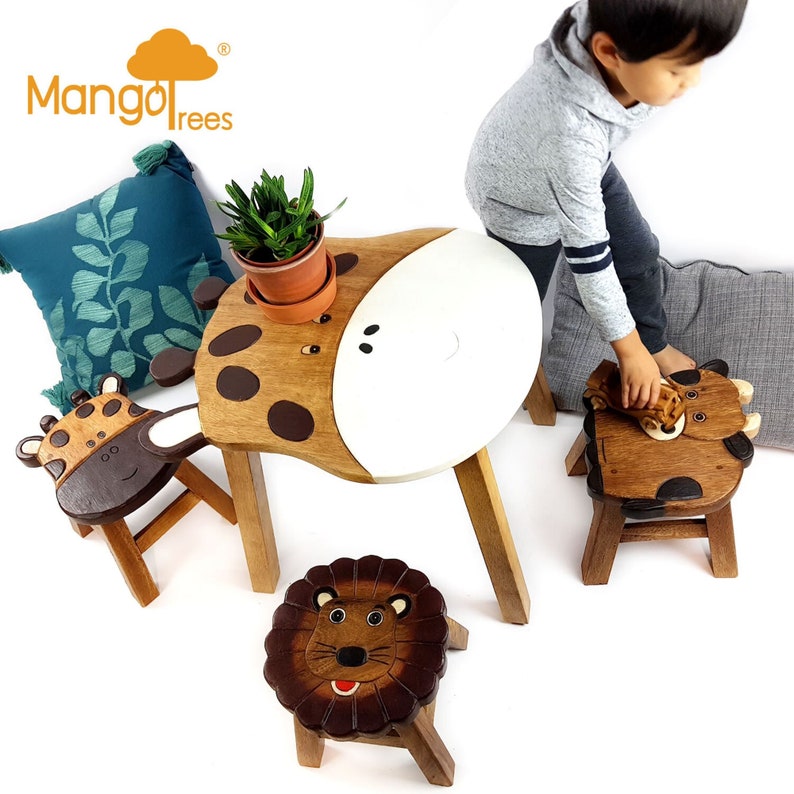 Hand-Carved Children's Table | Wooden Giraffe Theme