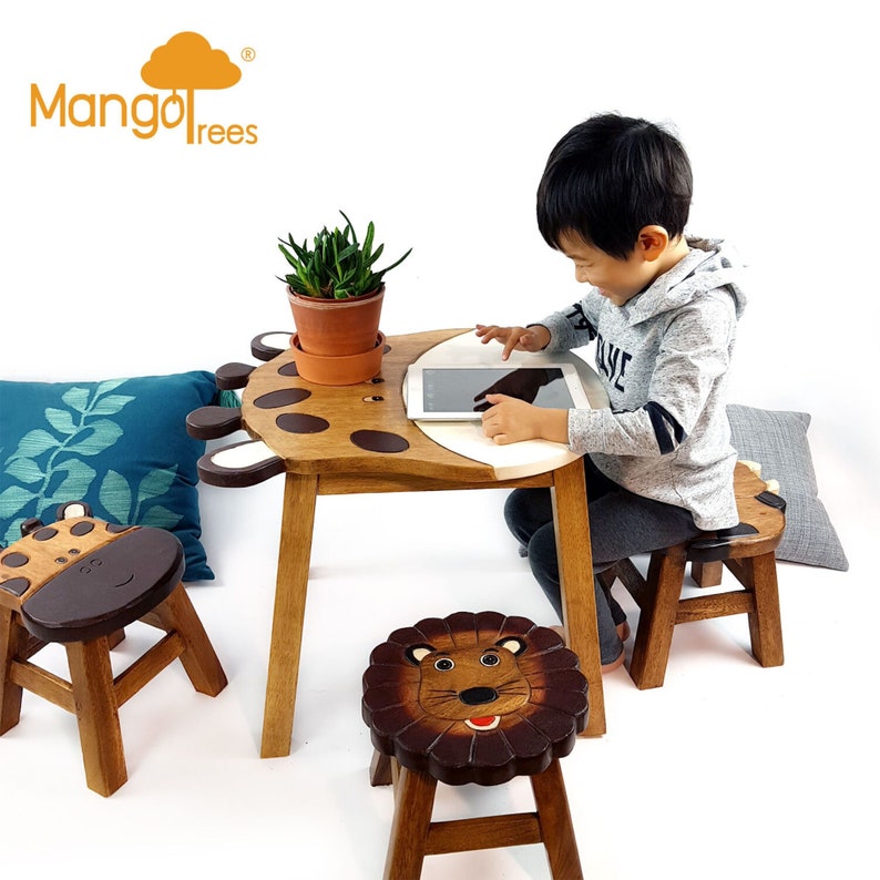 Hand-Carved Children's Table | Wooden Giraffe Theme
