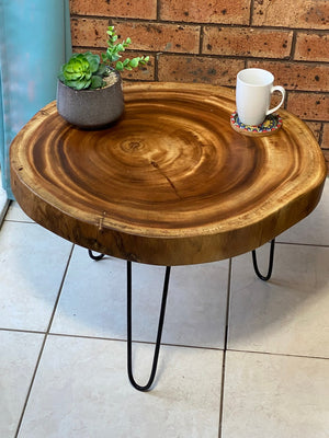Round Raintree Wood Live Edge Coffee Table | Organic & Natural Design