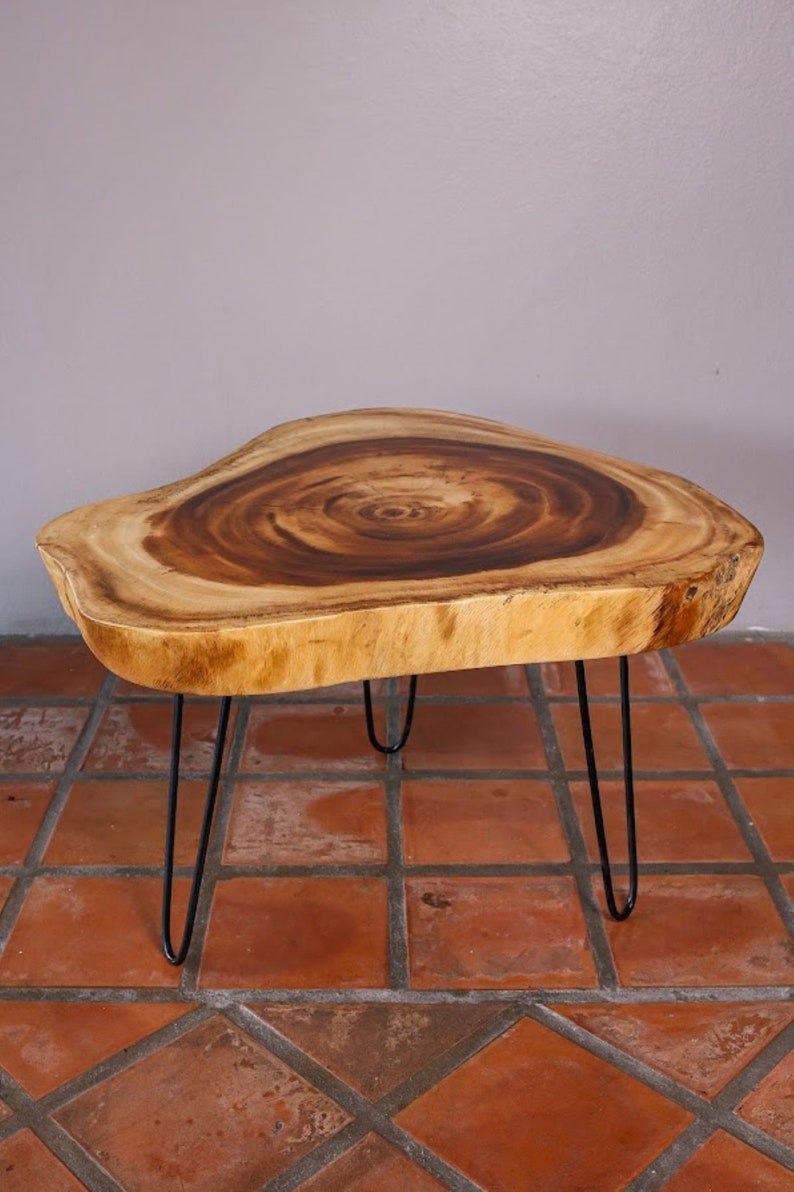 Round Raintree Wood Live Edge Coffee Table | Organic & Natural Design
