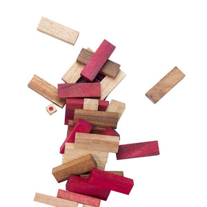 Stacking Tumbling Blocks | Red Wooden Balance Game with Dice Play Options | Handmade | Ages 4+