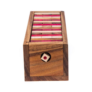 Stacking Tumbling Blocks | Red Wooden Balance Game with Dice Play Options | Handmade | Ages 4+