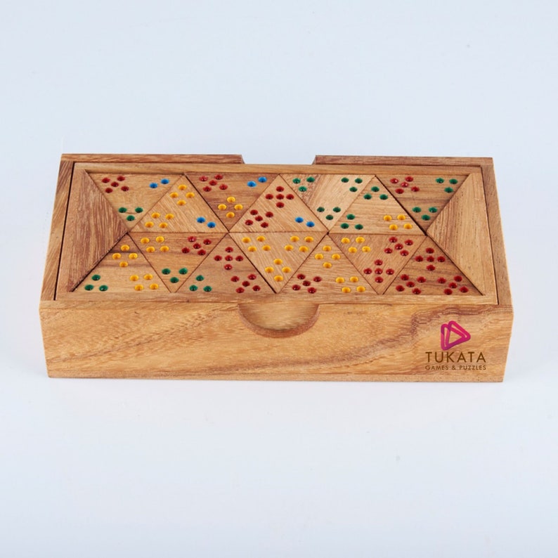Wooden Domino Game Set | Triangle-Shaped Handmade Dominoes in Gift Box