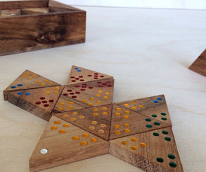 Wooden Domino Game Set | Triangle-Shaped Handmade Dominoes in Gift Box