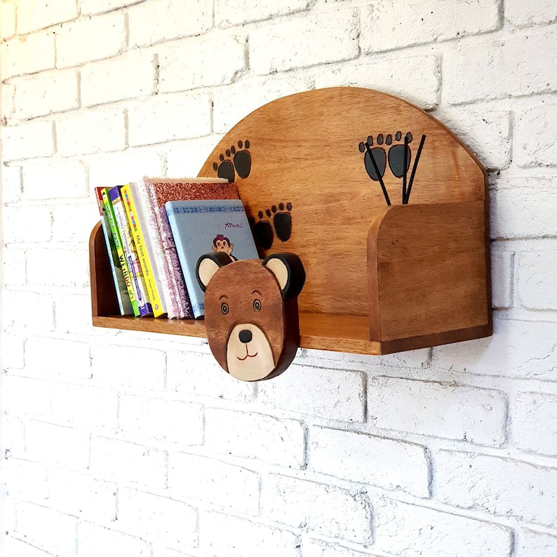 Wooden Wall Mounted Book Shelf | Bear Theme | Children’s Room