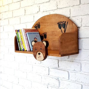 Wooden Wall Mounted Book Shelf | Bear Theme | Children’s Room