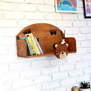 Wooden Wall Mounted Book Shelf | Bear Theme | Children’s Room