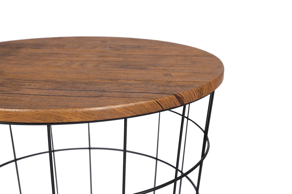YES4HOMES Vintage Round Coffee Tables | Set of 2 | Side Tables | Robust Steel Frame for Living Room | Bedroom | Rustic Brown and Black