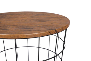 YES4HOMES Vintage Round Coffee Tables | Set of 2 | Side Tables | Robust Steel Frame for Living Room | Bedroom | Rustic Brown and Black