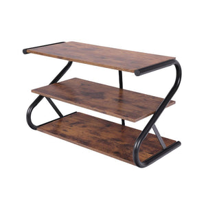 Matte Black Frame Rustic Wood 3-Tier Medium Shoe Rack Shelf Stand | Storage Organizer
