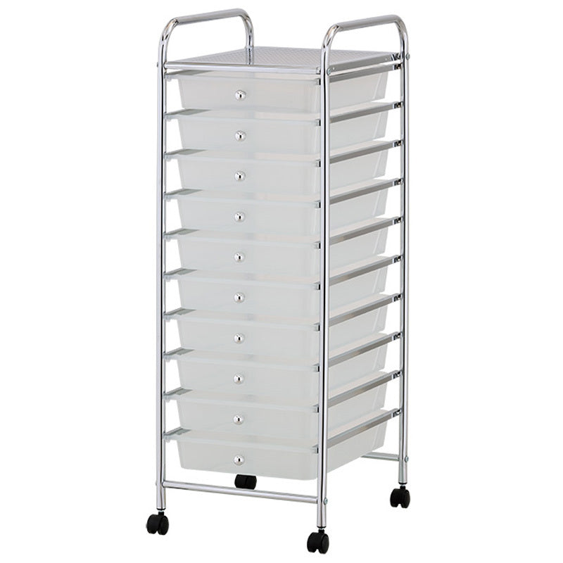 White Plastic Storage 10 Tier with Metal Trolley Shelf and Slide-Out Drawers