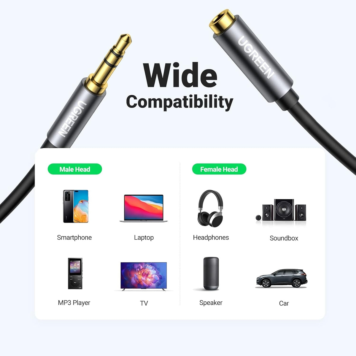 UGREEN 10592 3.5mm Headphone Extension Cable | 1m | High-Performance Audio Extension