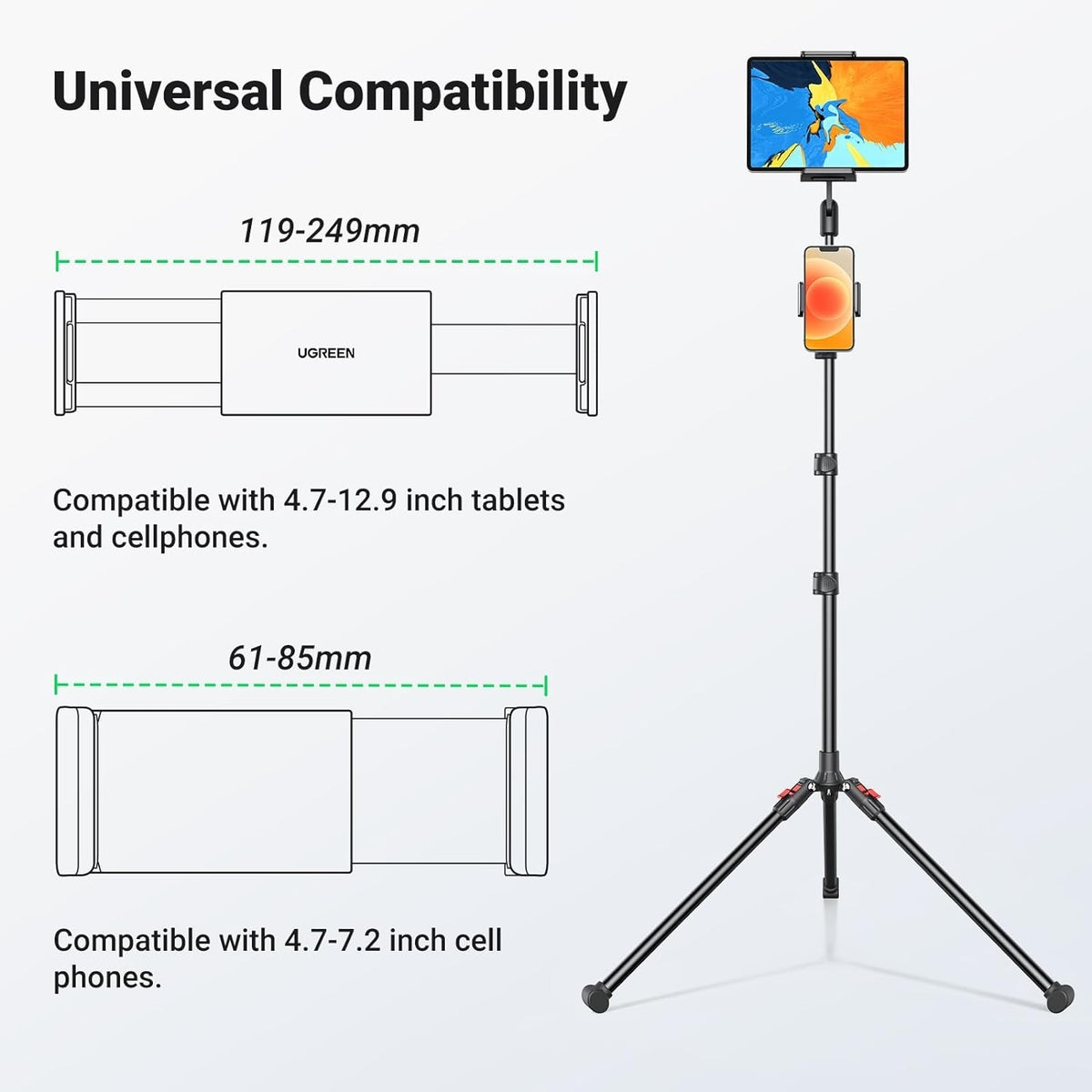 15647 2-in-1 Tablet + Phone Tripod Stand | Max 12.9” Tablet | Max 7.2” Phone