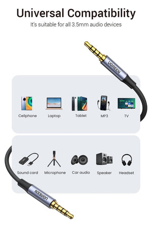 UGREEN 20785 3.5mm Braided 4-Pole Audio Cable | Male to Male | 3m | High-Quality Sound