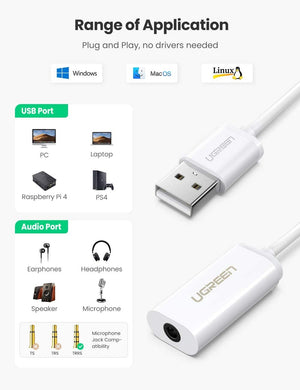 USB A Male to 3.5mm Aux Cable | White