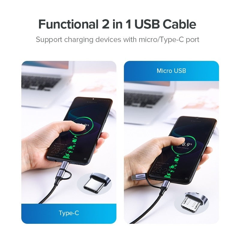 30875 2-in-1 USB-A to Micro USB / USB-C Cable | 1m