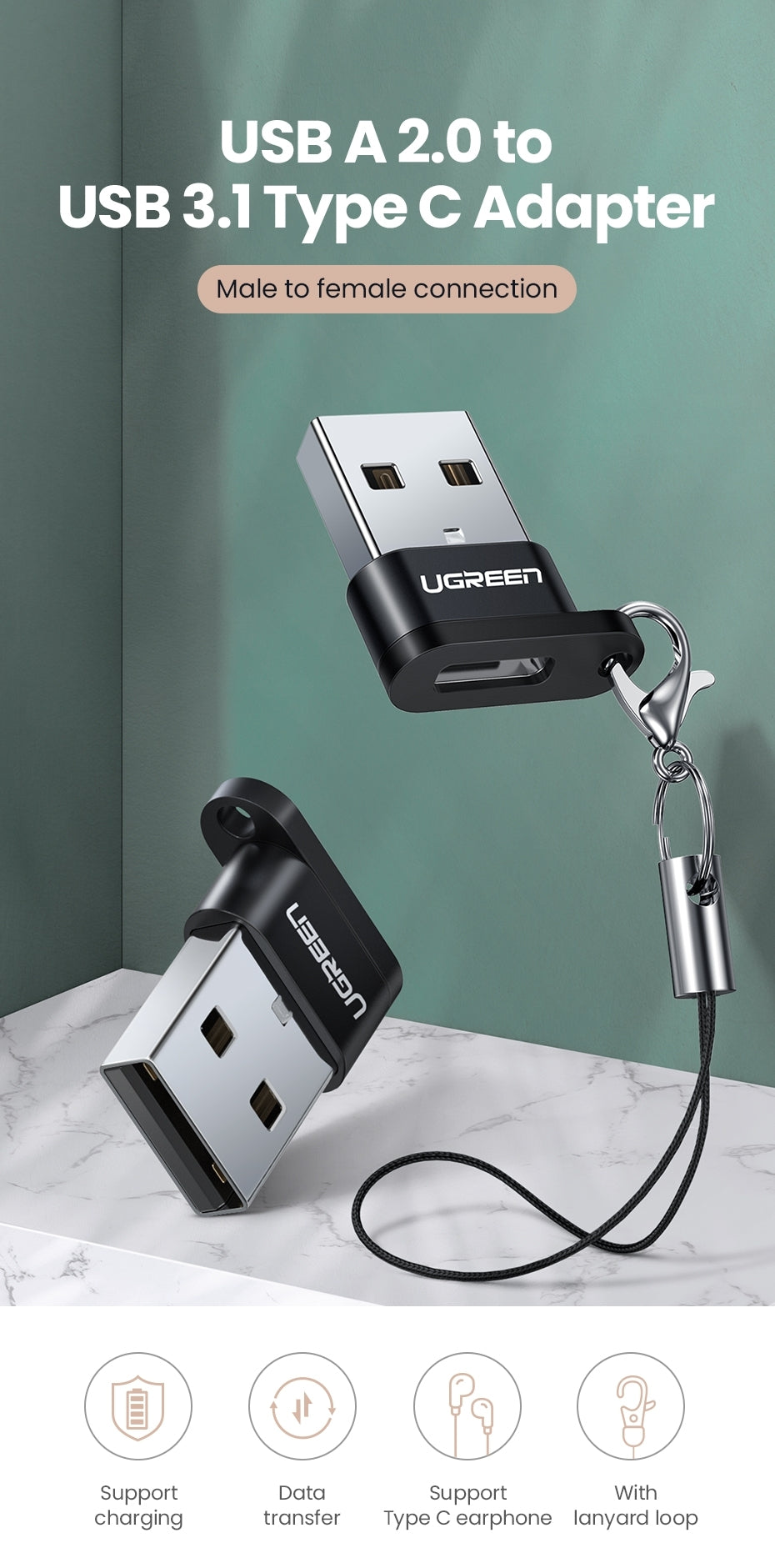 50568 USB-C 3.1 Female to USB-A 2.0 Male Adapter
