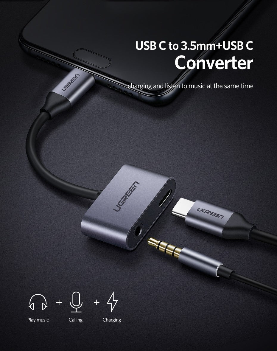 TypeC to 3.5mm Audio + TypeC Female Adapter | Aluminium | 50596