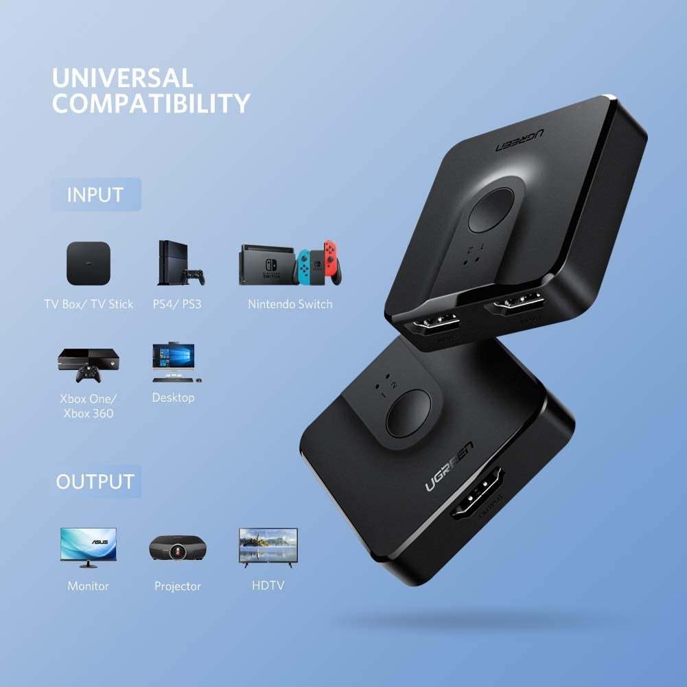 UGREEN 2-Port 4K HDMI Switch/Splitter | Model 50966 | Black