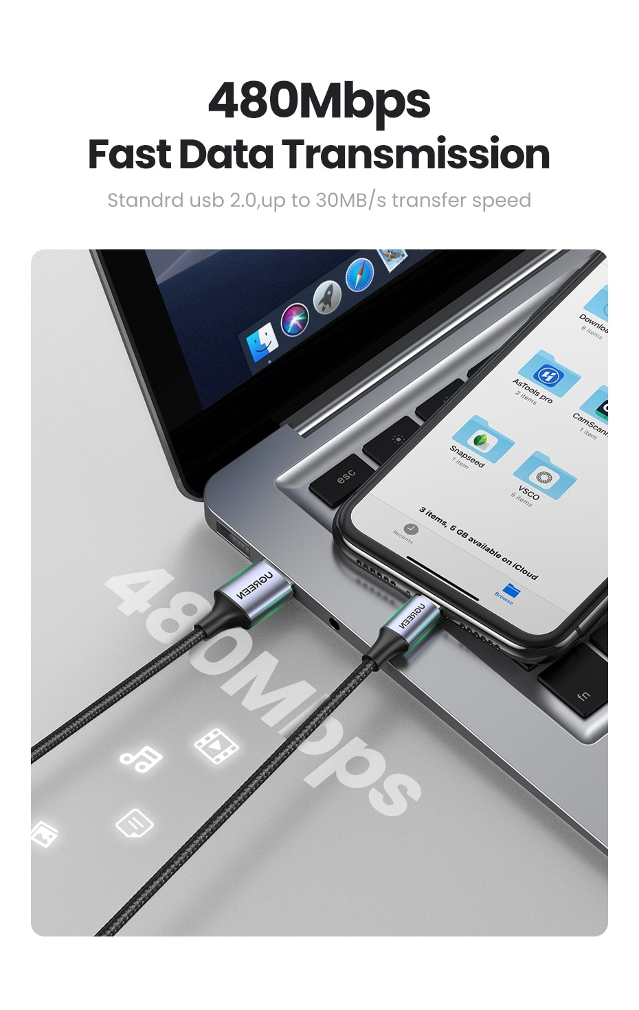 60163 USB-A to 8-pin iPhone Charging Cable | 2M | Silver