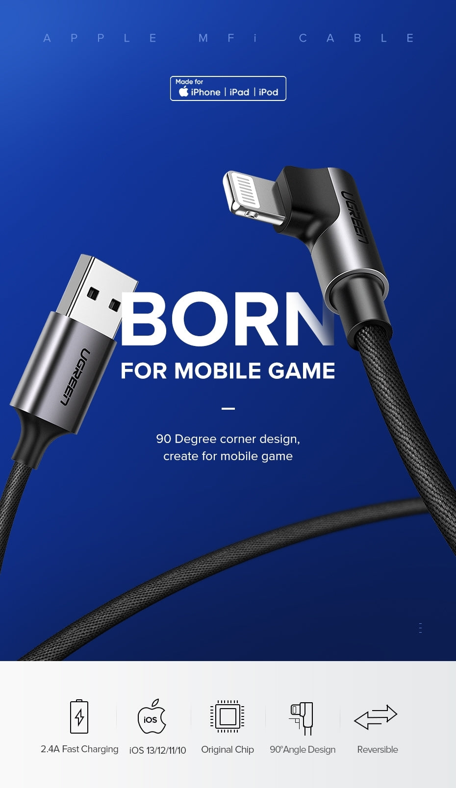 60521 USB-A to 8-pin 90 Degree Angle Cable | 1M
