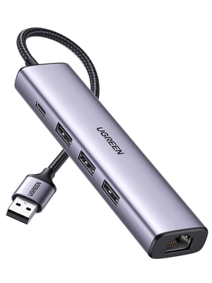 UGREEN 60554 USB 3.0 to Ethernet Adapter | 5 in 1 Multiport Hub | Gigabit RJ45