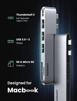 UGREEN 60560 USB-C Hub for MacBook | Aluminum Type-C Adapter | 3 USB 3.0 | 100W