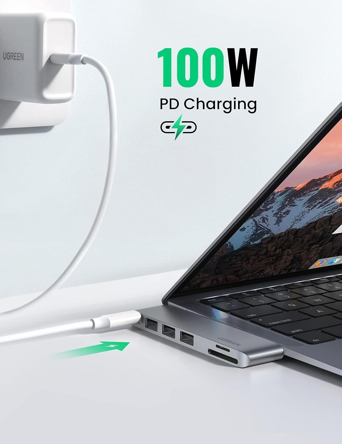 UGREEN 60560 USB-C Hub for MacBook | Aluminum Type-C Adapter | 3 USB 3.0 | 100W