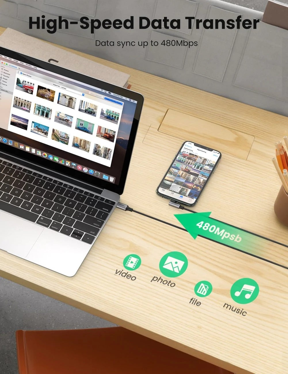 60763 90 Degree USB-C to iPhone 8-pin Cable | 1M