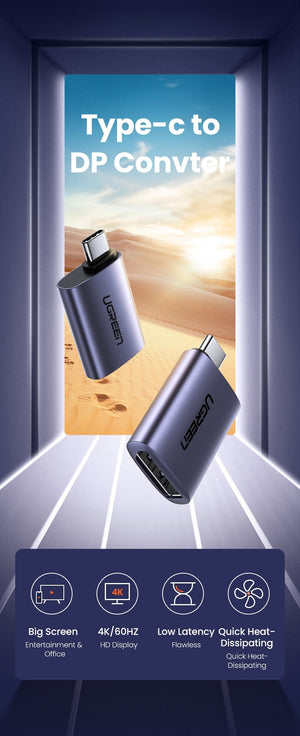 70451 USB-C Male to DP Female Adapter | Aluminium Case | 4K/2K 60Hz | Dark Gray