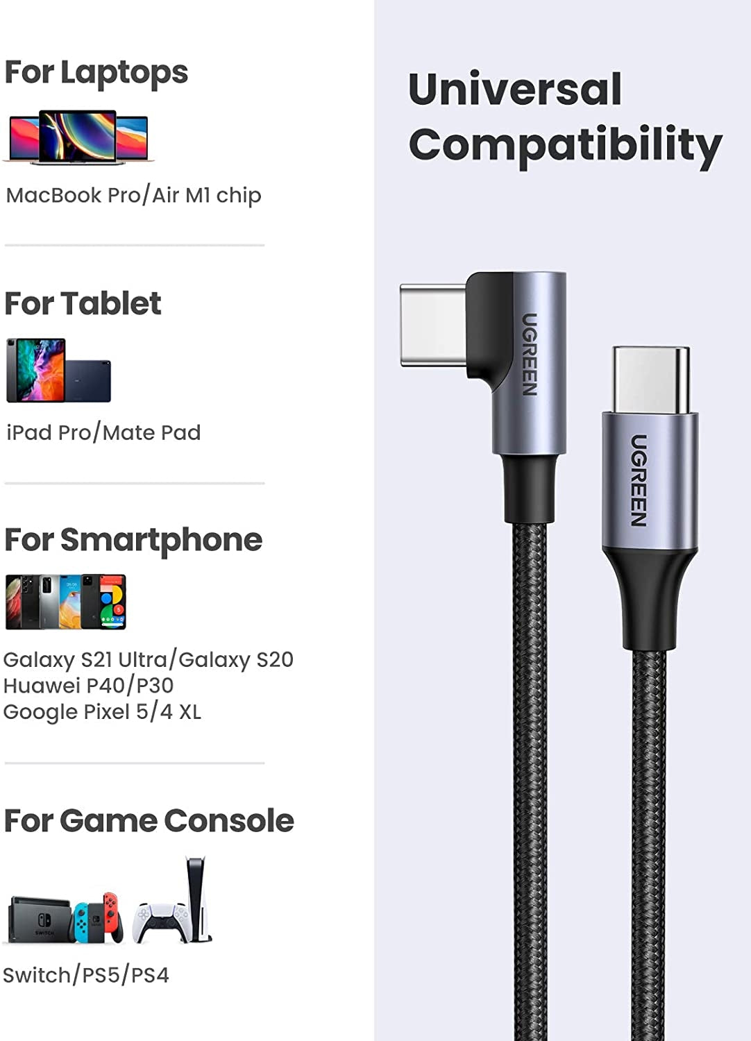 80714 USB-C 2.0 to Angle USB-C Cable | 3M | Black