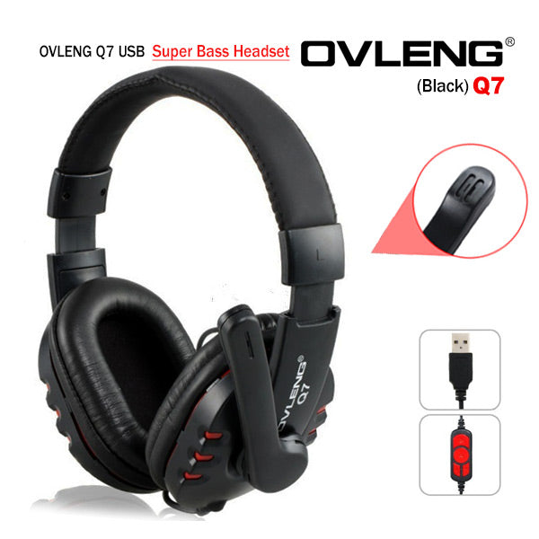 OVLENG Q7 USB Computer Headphones with Mic & Volume Control | Comfortable Over-Ear Design | Ideal for Gaming & Calls
