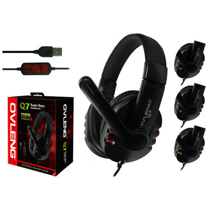OVLENG Q7 USB Computer Headphones with Mic & Volume Control | Comfortable Over-Ear Design | Ideal for Gaming & Calls