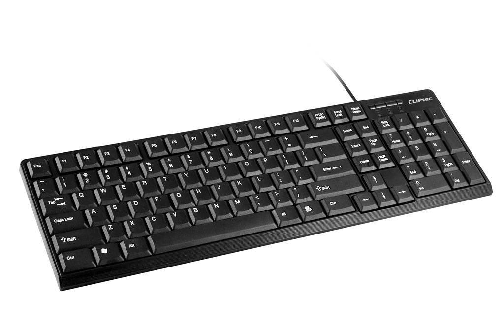 CLiPtec Klassic USB Standard Keyboard | Spill-Resistant Design | Black
