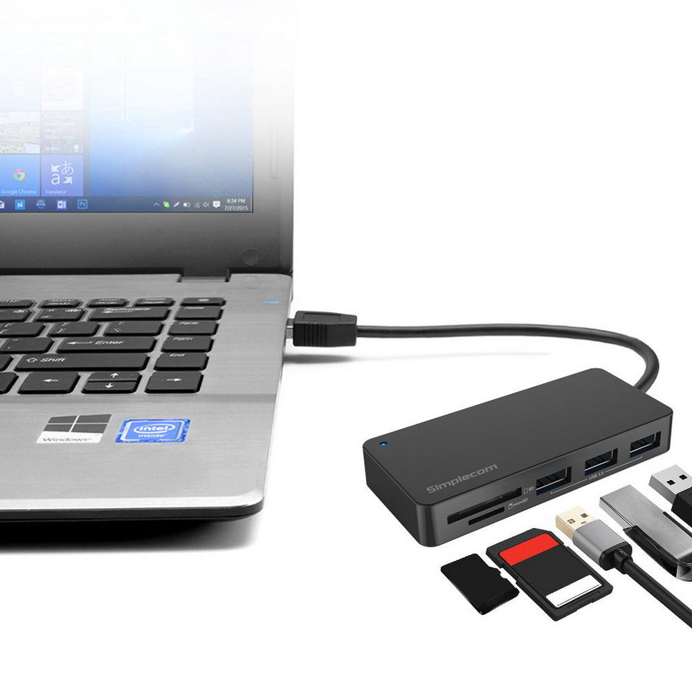 CH368 3-Port USB 3.0 Hub with Dual Slot SD/MicroSD Card Reader