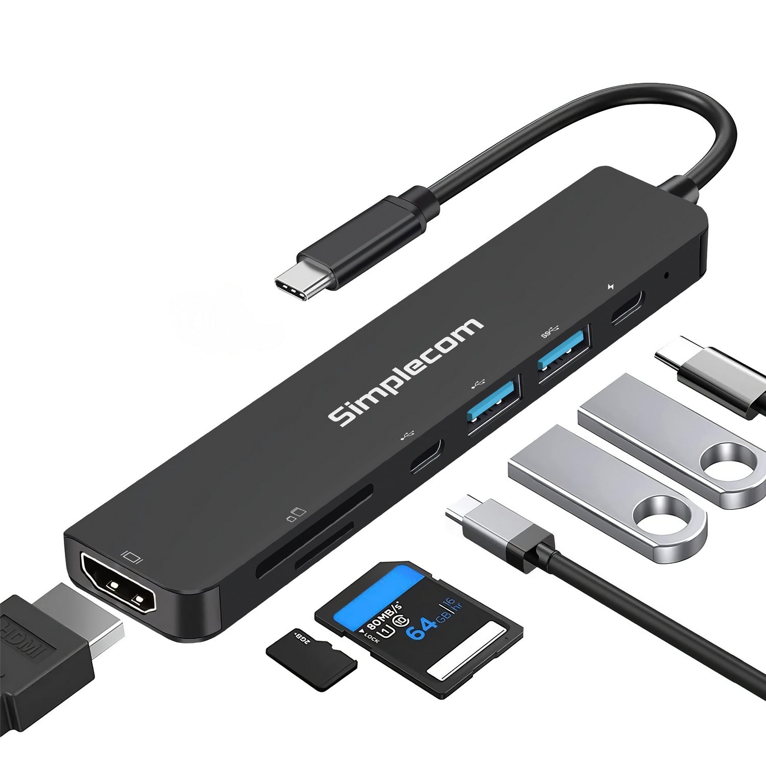 Simplecom CH547 USB-C 7-in-1 Multiport Adapter | USB Hub | HDMI | Card Reader | PD