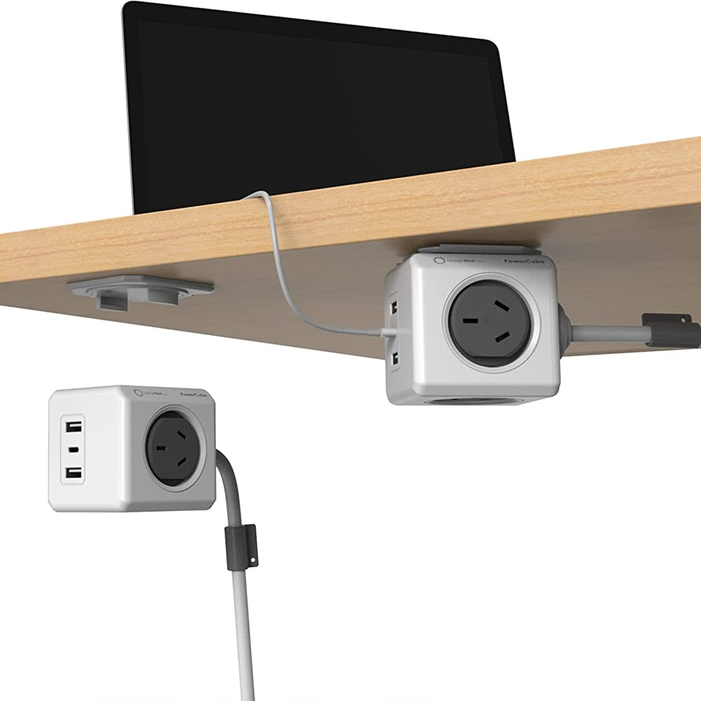 Allocacoc PowerCube Extended | 4 Outlets, 2 USB-A + 1 USB-C PD 20W | Surge Protection | 1.5M | Grey