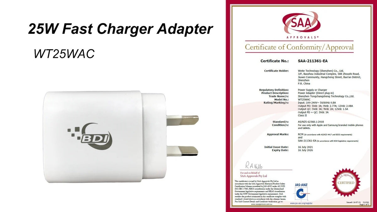 BDI 25W PD Quick Charger | AU Plug | USB-A & Type-C Ports