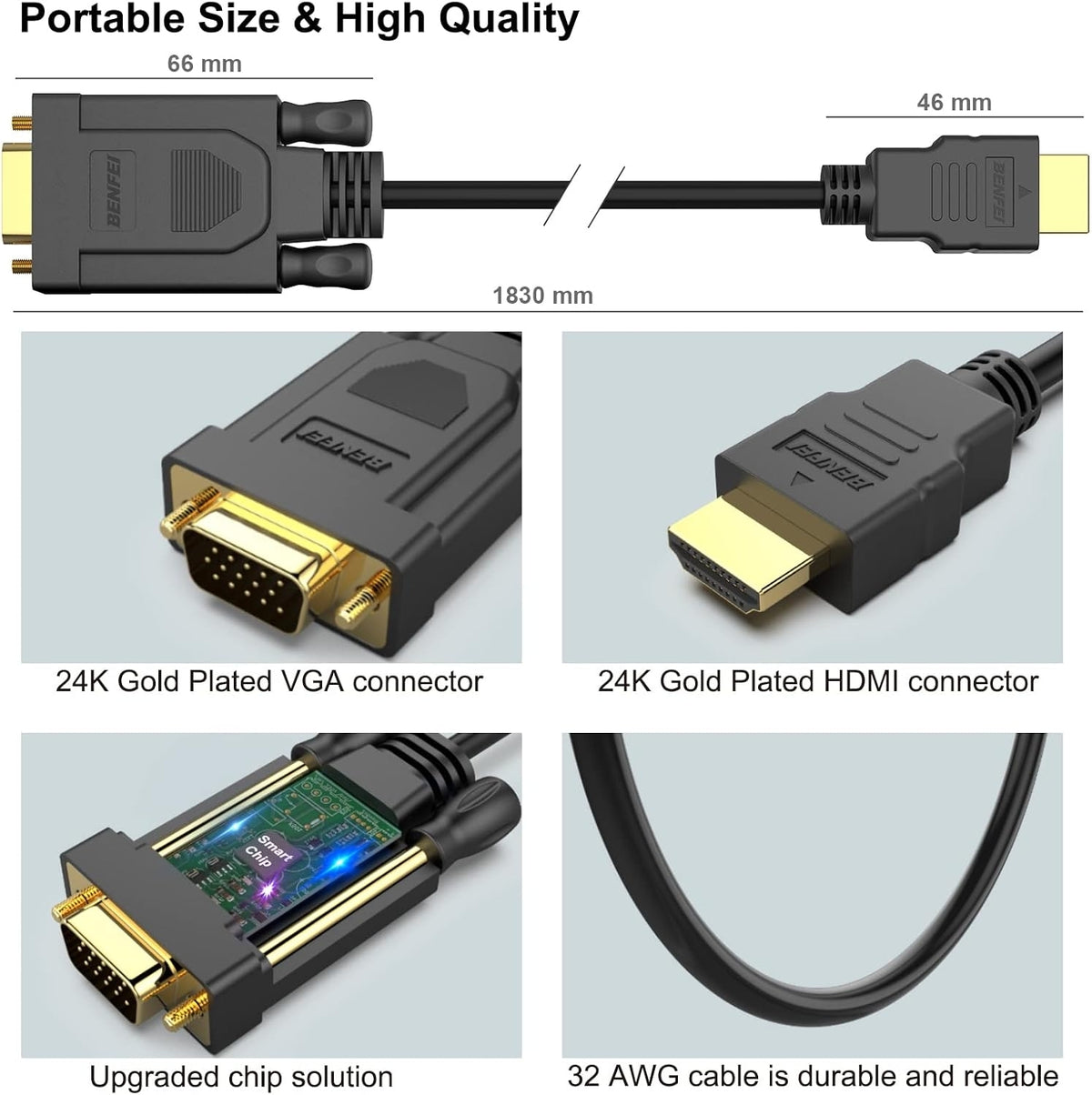 HDMI to VGA Cable | Male to Male | 1.8M