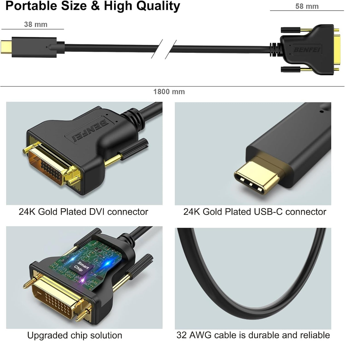 USB C to DVI Cable | 1.8m